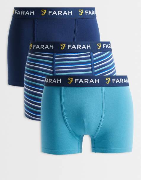 Farah Izimir 3 pack jacquard logo boxer shorts in blue, stripe and navy - view 1