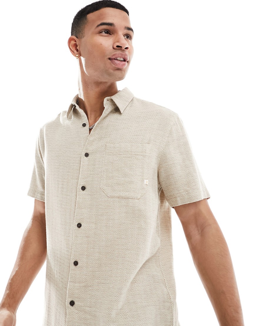 Farah jacquard cotton short sleeve shirt in beige-Neutral