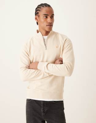 Farah Jim 1/4 Zip Logo Sweatshirt In Neutral