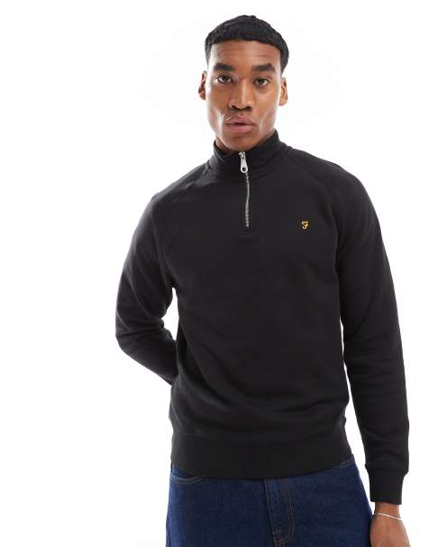 Farah jim 1/4 zip sweatshirt in black - view 1