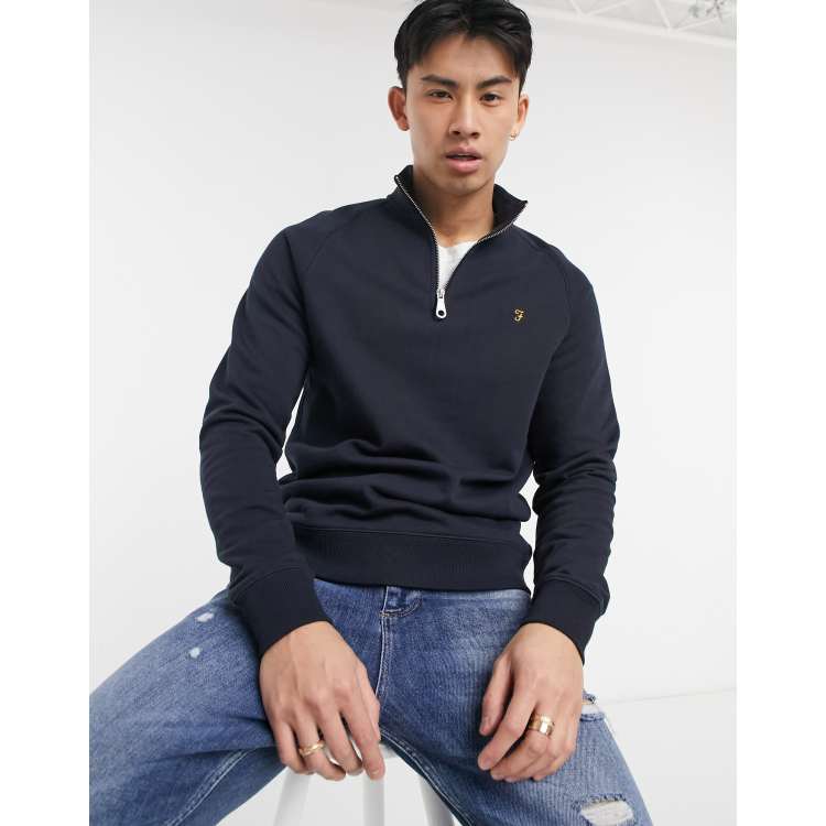 Farah Jim 1/4 zip sweatshirt in navy | ASOS