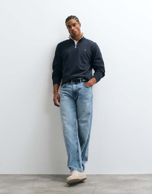 Farah Jim felpa con mezza zip e logo navy, 2 di 5