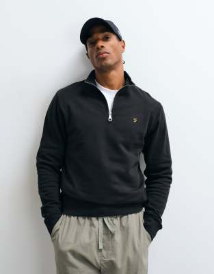Farah Jim Half Zip Logo Sweatshirt In Black