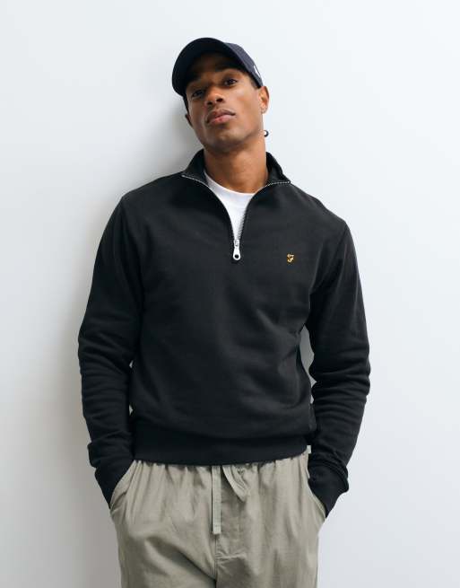 Farah Jim half zip logo sweatshirt in black | ASOS