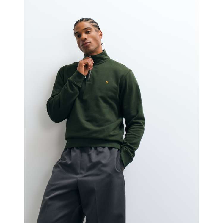 Farah Jim half zip logo sweatshirt in green | ASOS