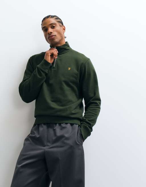 Farah Jim half zip logo sweatshirt in green | ASOS