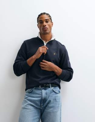 Farah Jim Half Zip Logo Sweatshirt In Navy