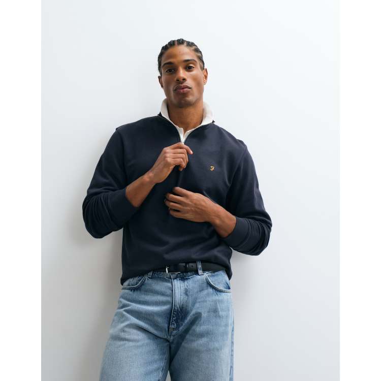 Farah Jim half zip logo sweatshirt in navy | ASOS