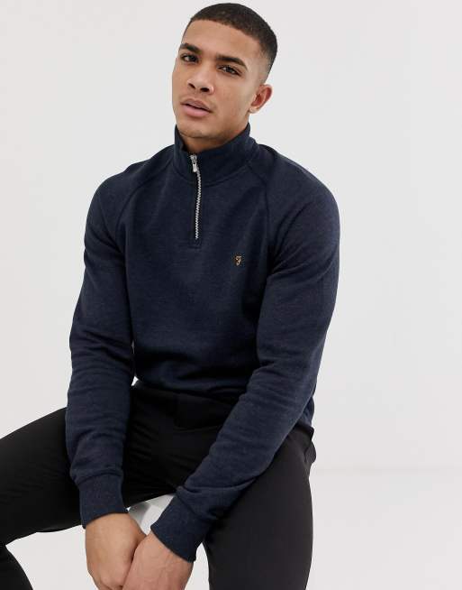 Farah Jim half zip marl sweat in navy | ASOS