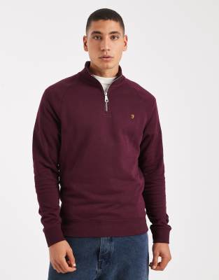 Farah Jim Half Zip Sweatshirt In Burgundy