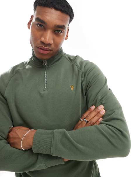 Farah jim half zip sweatshirt in khaki green - view 1