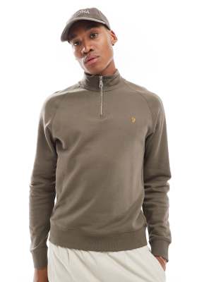 Farah Farah jim half zip sweatshirt in mushroom grey