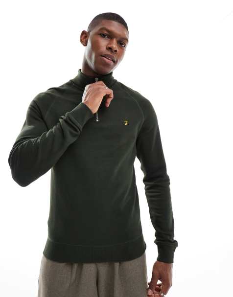 Farah - Jim - Kakifarvet sweatshirt med kort lynlås - view 1