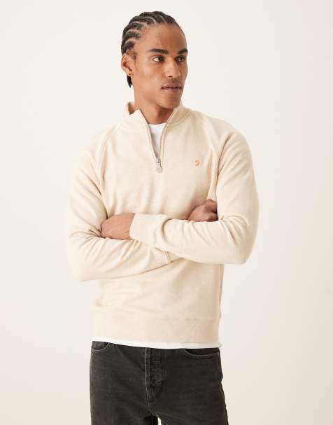 Farah - Jim - Sweat-shirt à logo avec col zippé - Beige - view 1