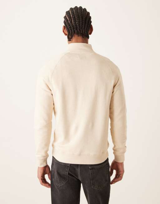 Farah – Jim – Sweatshirt in Beige mit kurzem Reißverschluss und Logo, 3 von 5