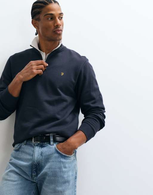 Farah Jim sweatshirt med halv lynlås og logo i navy, 5 af 5