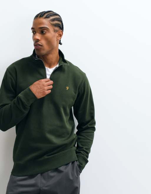 Farah Jim Sweatshirt mit halbem Reißverschluss und Logo in Grün, 5 von 5