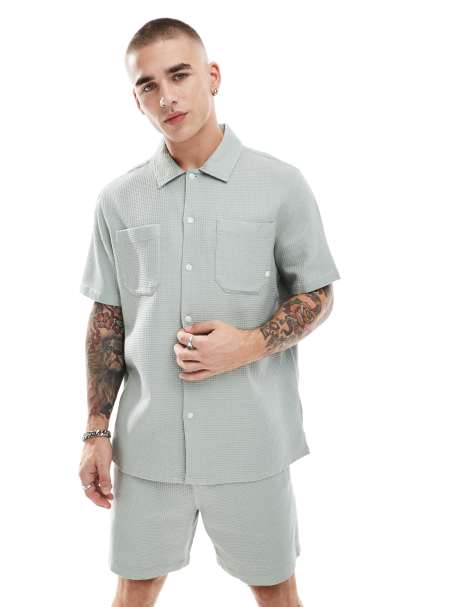 Farah - Judson - Chemise d'ensemble gaufrée à manches courtes - Vert sauge - view 1