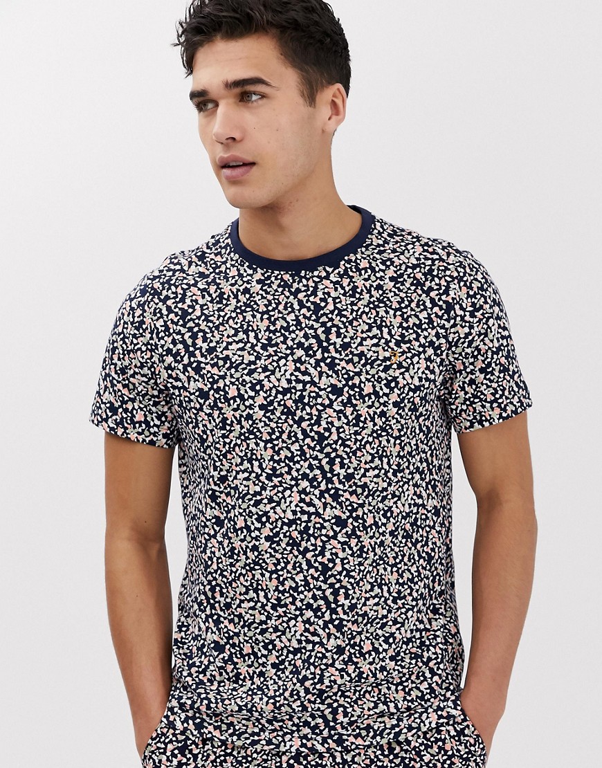 Farah - Keats - T-shirt stampata slim blu navy