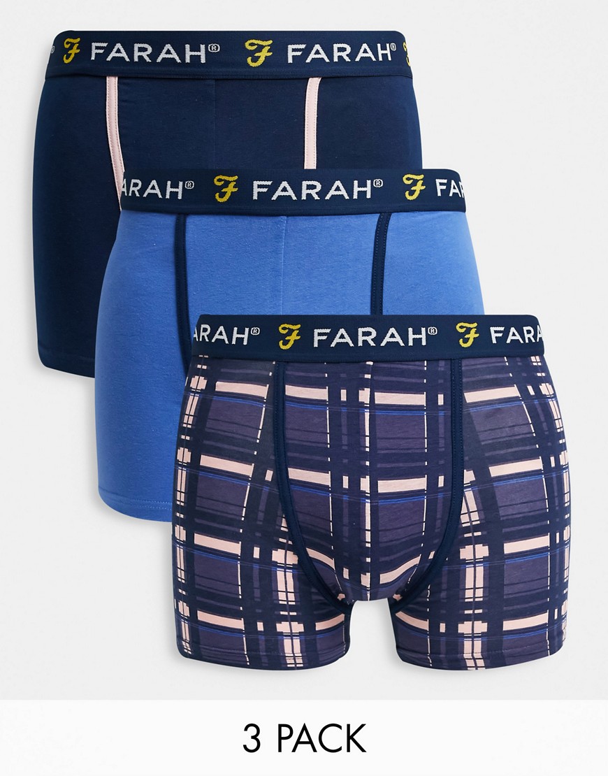 Farah Keyser 3 pack boxers in blue check-Blues