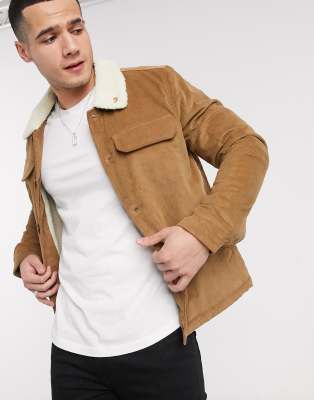 Farah Kingsland jacket with faux shearling collar-Brown