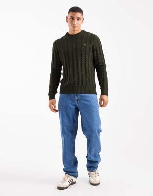 Farah Knight Cable Knit Sweater In Black