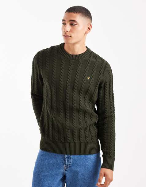 Farah knight cableknit jumper in dark green - view 1
