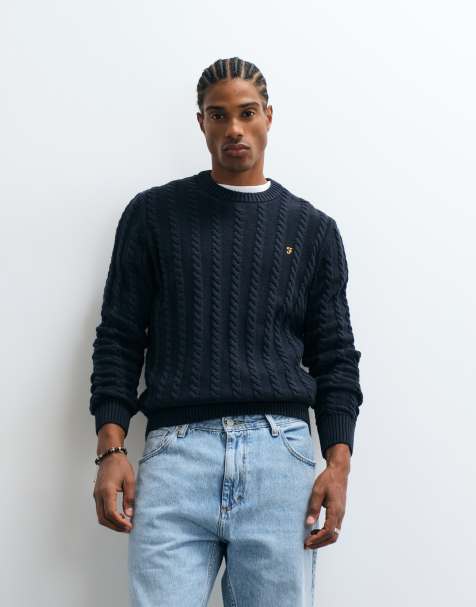 Farah Knight sweter z warkoczowym splotem z logo w kolorze granatowym - view 1