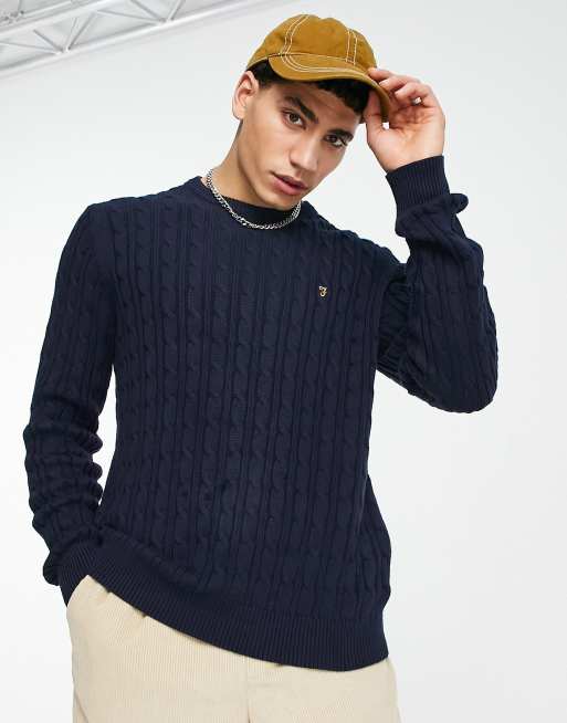Farah knitted crew jumper in navy