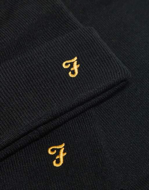 Farah knitted logo hat, scarf and glove set in black, 2 of 3