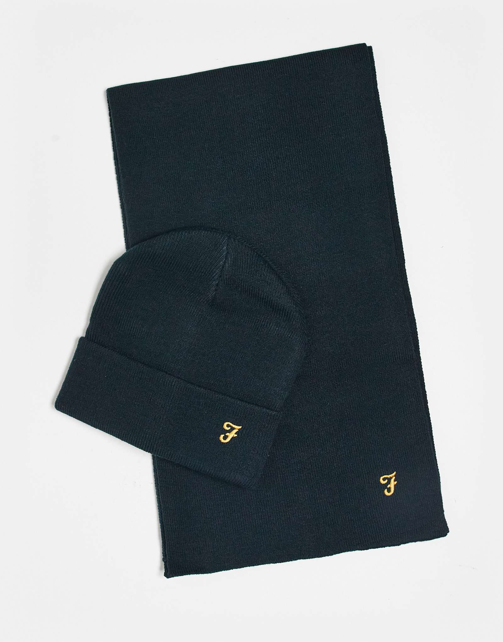 Вязаная шапка, шарф и перчатки с логотипом Farah темно-синего цвета