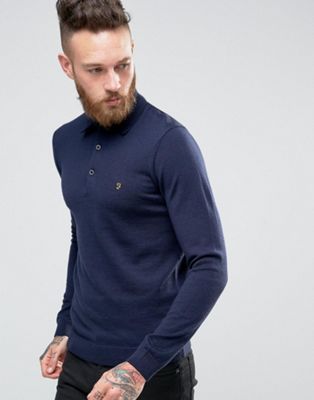 Knitted Polo Shirt In Merino Wool Slim Fit Navy | ASOS
