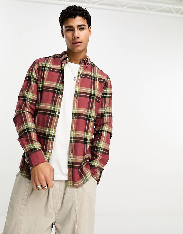 Farah - krone brushed check shirt in red