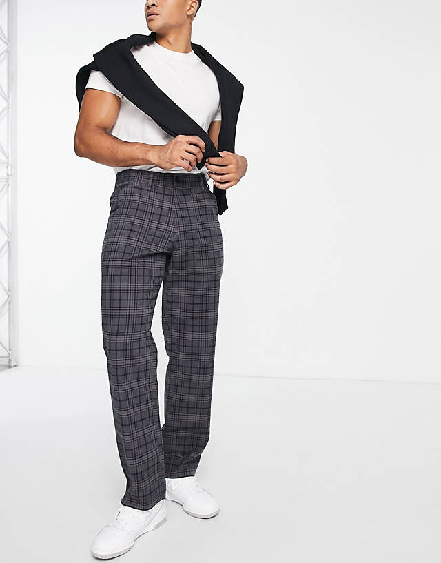 Farah - ladbroke slim check cotton trousers in grey