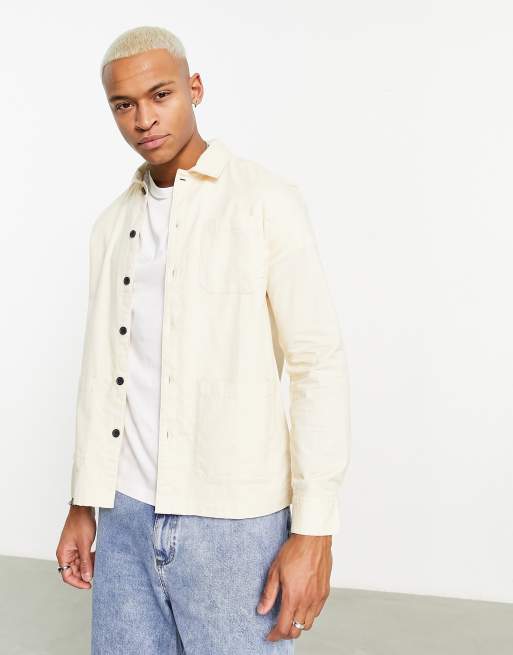 Farah Leckie long sleeve overshirt in off white | ASOS