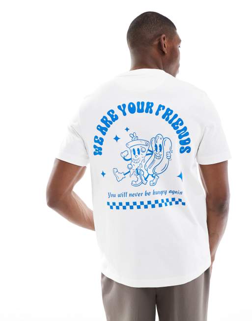 Farah - Limscott - T-shirt bianca con stampa di pizza sul petto e sul retro