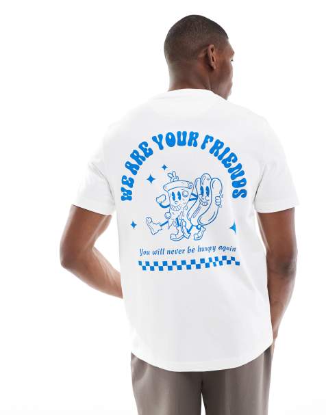 Farah limscott t-shirt in white with pizza chest and back print - view 1