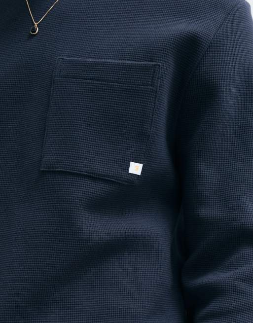 Farah Littrow camiseta de manga larga con bolsillo y logo en azul marino, 4 de 5