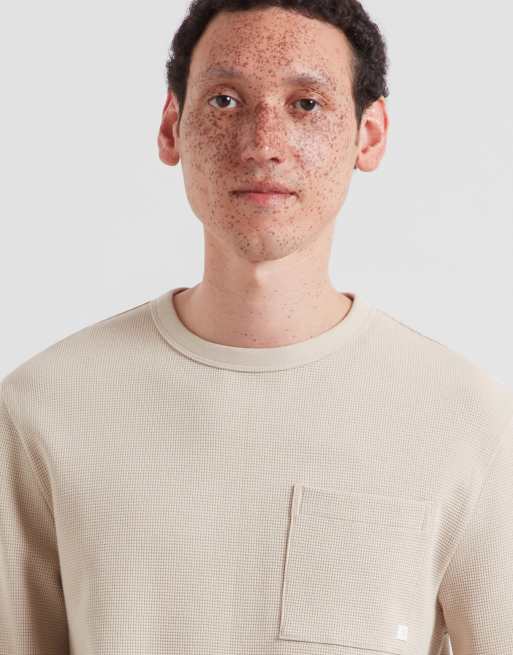 Farah Littrow long sleeve pocket logo t-shirt in beige, 2 of 4