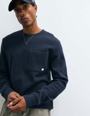 Farah Littrow Long Sleeve Pocket Logo T-shirt In Navy