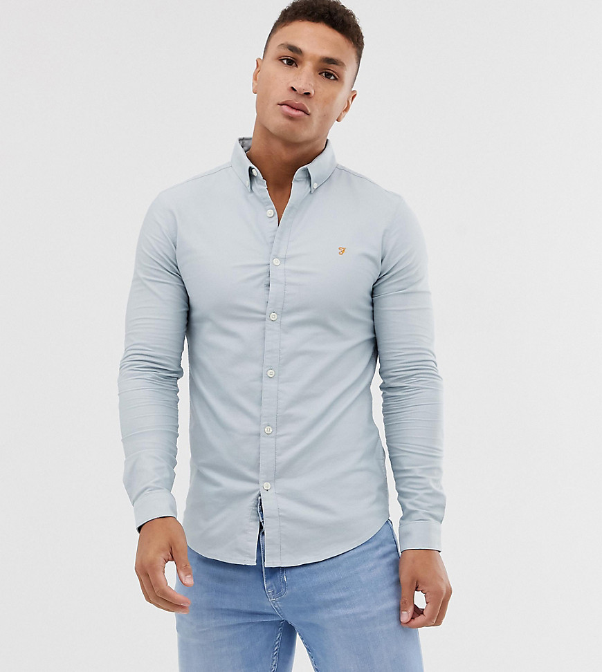 Farah – Ljusblå oxfordskjorta i stretch med button down-krage och supersmal passform – Endast hos ASOS