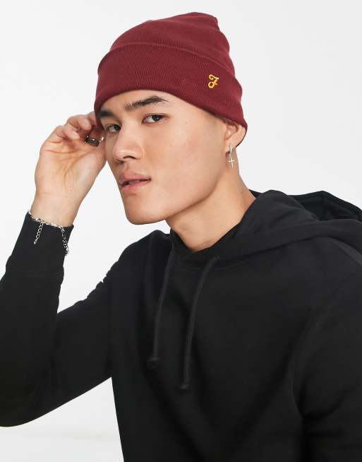 Farah logo beanie hat in burgundy