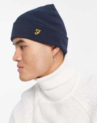 Farah Logo Beanie Hat In Navy