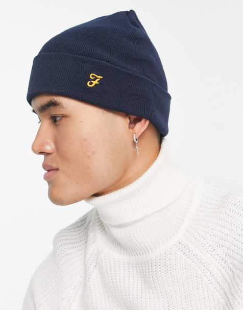 Farah logo beanie hat in navy - view 1