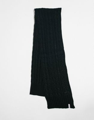 Farah logo cable knit scarf in black