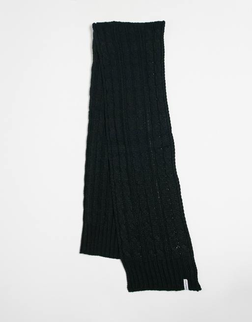 Farah logo cable knit scarf in black | ASOS