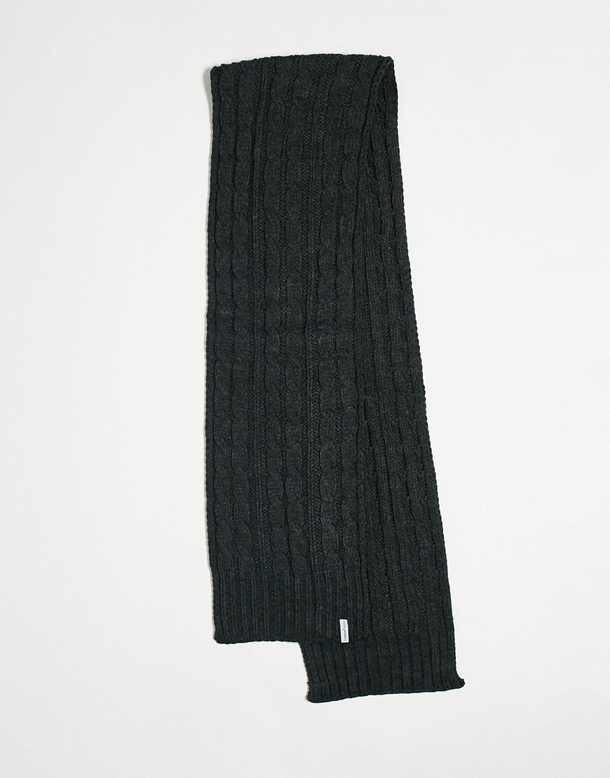 Farah Logo Cable Knit Scarf In Charcoal-gray In Black