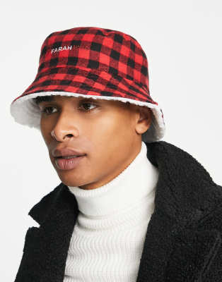 Farah logo check bucket hat in red