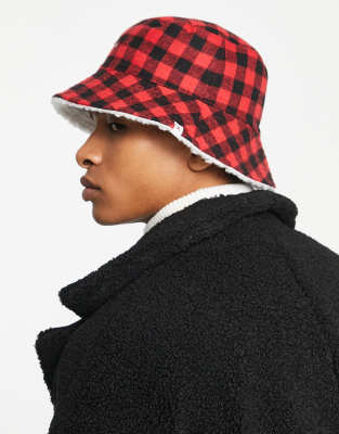 Farah Logo Check Bucket Hat In Red