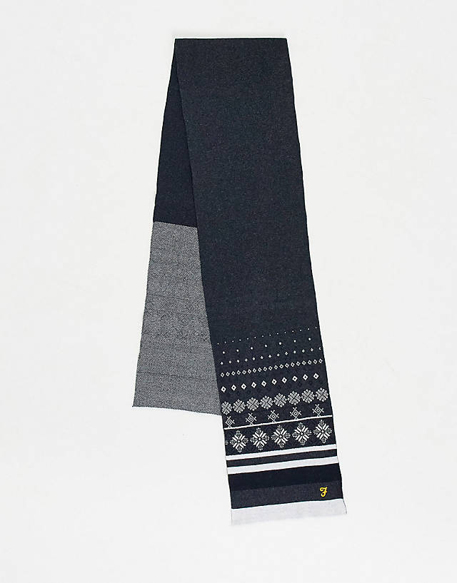 Farah - logo fair isle scarf in charcoal